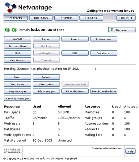 Preview of the Netvantage Control Panel for managing your site.